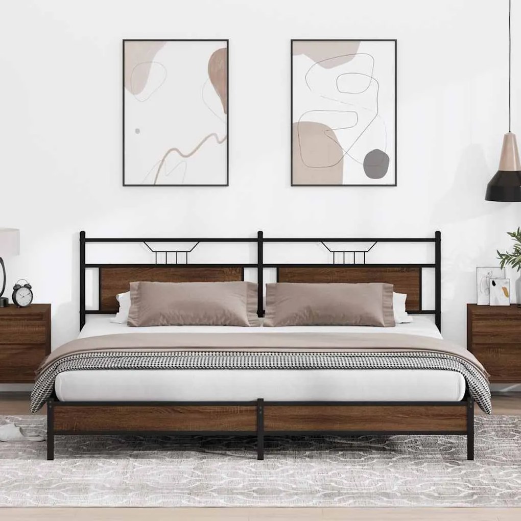 Estrutura cama sem colchão 200x200cm metal carvalho castanho