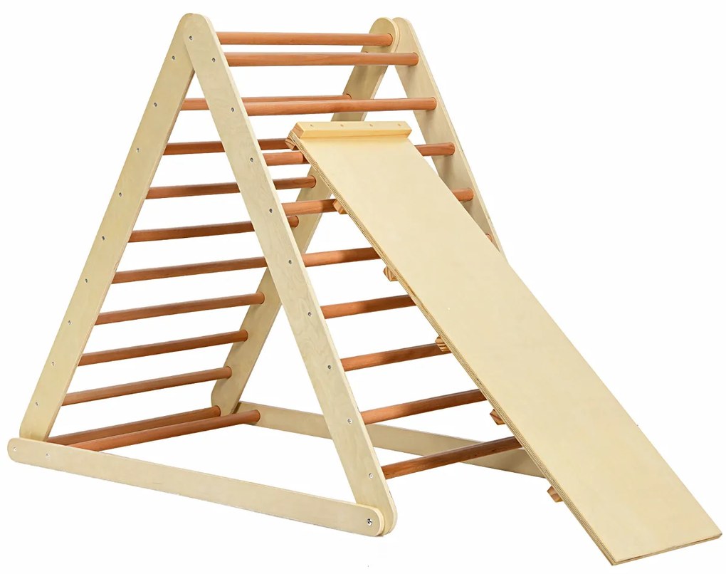 Escada de Brinquedo Triangular de Madeira para Subir Dobrável para Crianças de 6 meses a 6 anos para Berçário Doméstico 122 x 71 x 110 cm Natural