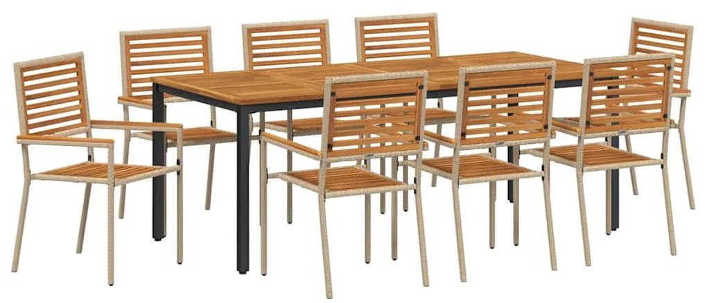 Conjunto de Jantar para Jardim vidaXL 9 Peças Vime Bege Acácia