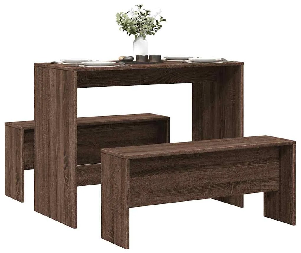 vidaXL 3 pcs conj. mesa jantar/banco deriv. madeira carvalho castanho