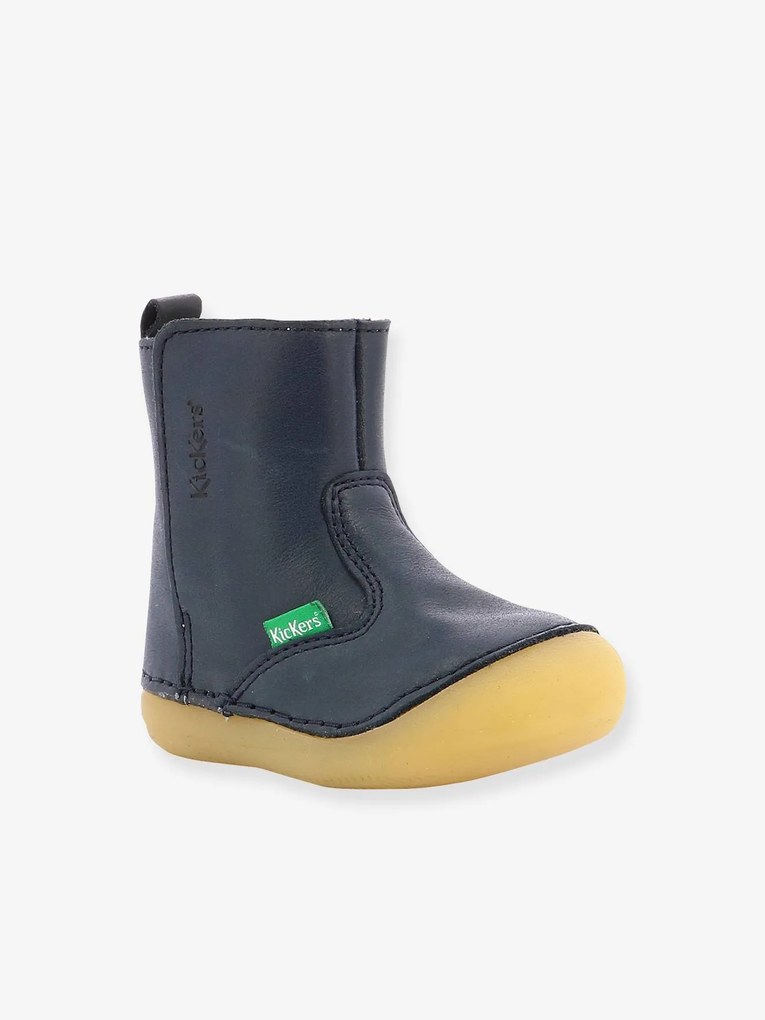 Agora -20%: Botas em pele para bebé, Socool Cho da KICKERS®, especial primeiros passos azul escuro liso