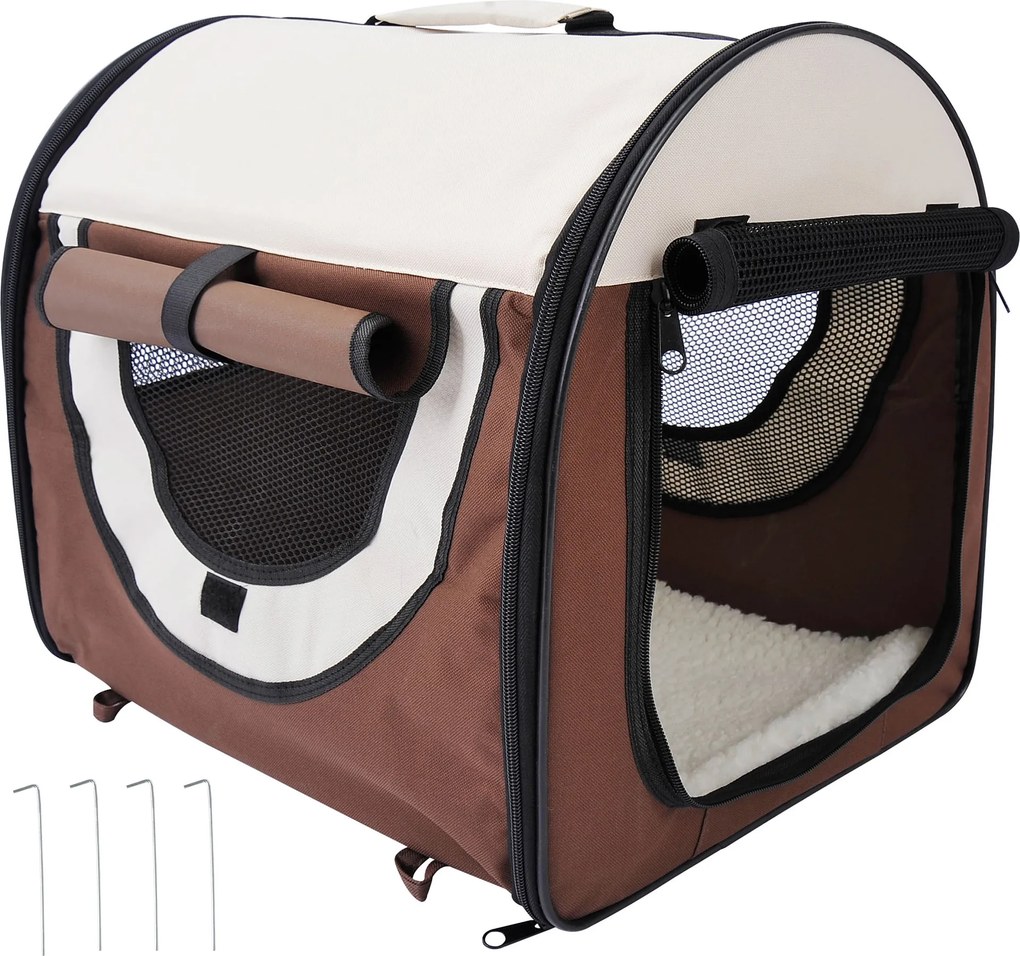Saco de transporte para cães, caixa de transporte dobrável e respirável com almofada de pele de carneiro removível, 61 x 46 x 51 cm