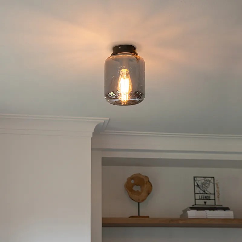 Candeeiro de teto design preto com vidro fumê - Bliss