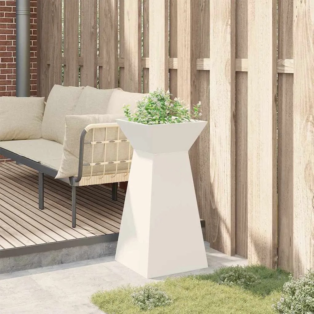 Vaso de Jardim em Pilar com Tigela Branca 35x35x73 cm - , feito de aço