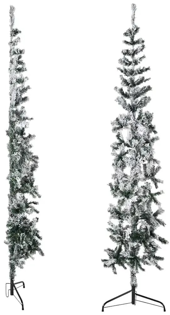 Meia árvore de Natal fina com flocos de neve 210 cm