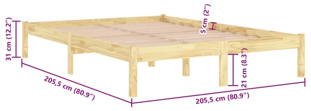 Estrutura de cama 200x200 cm madeira de pinho maciça