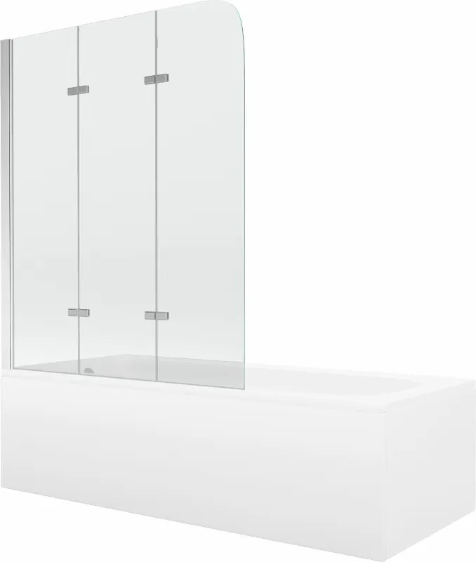 Mexen Vega banheira retangular 170 x 70 cm com revestimento e protetor de 3 painéis 120 cm, transparente, cromado