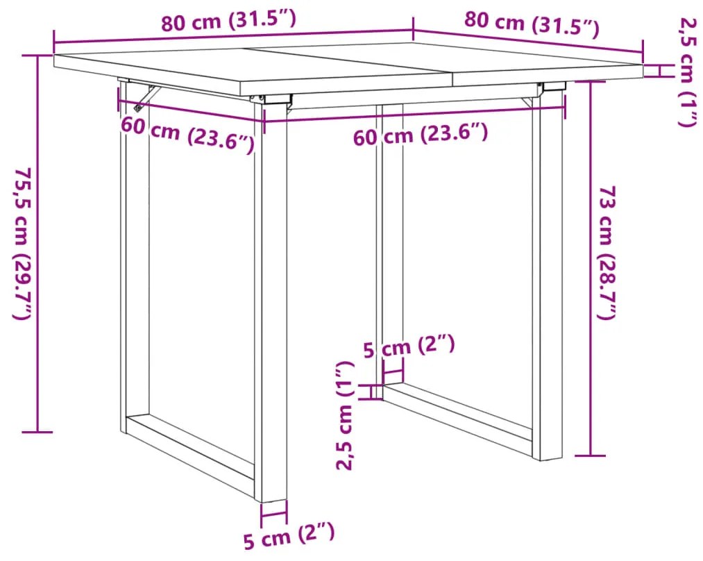 Mesa de jantar estrutura em O 80x80x75,5 cm pinho/aço