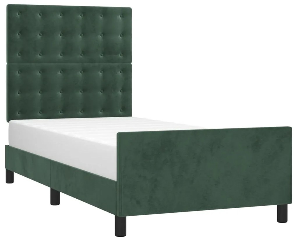 Estrutura de cama sem colchão 90x200 cm veludo verde-escuro