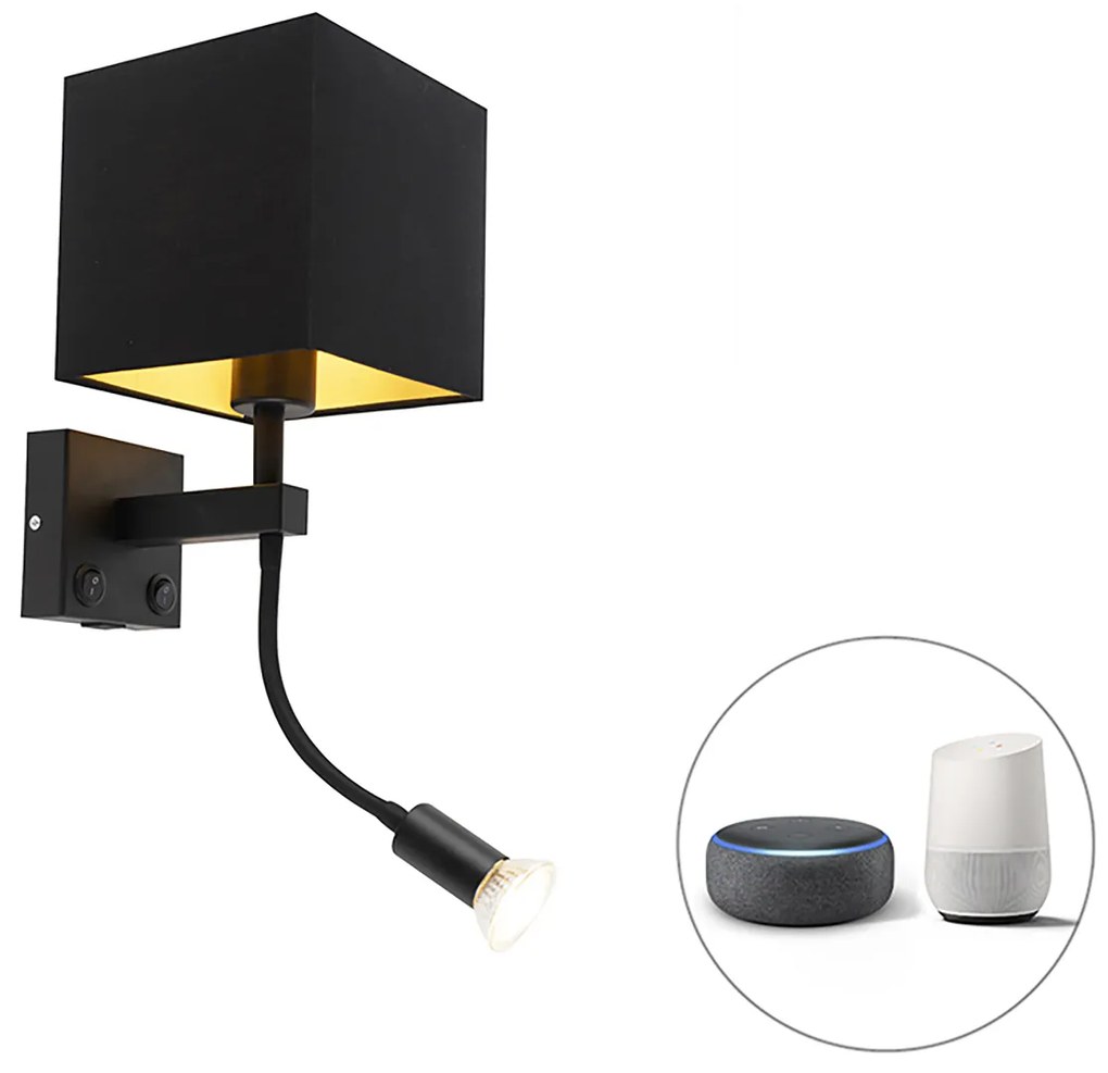 LED Candeeiro de parede inteligente preto com USB incl. Wifi A60 e GU10 - Zeno Moderno