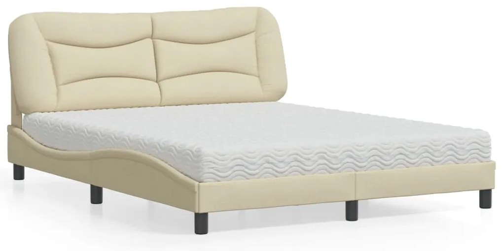 Cama com colchão 160x200 cm tecido cor creme