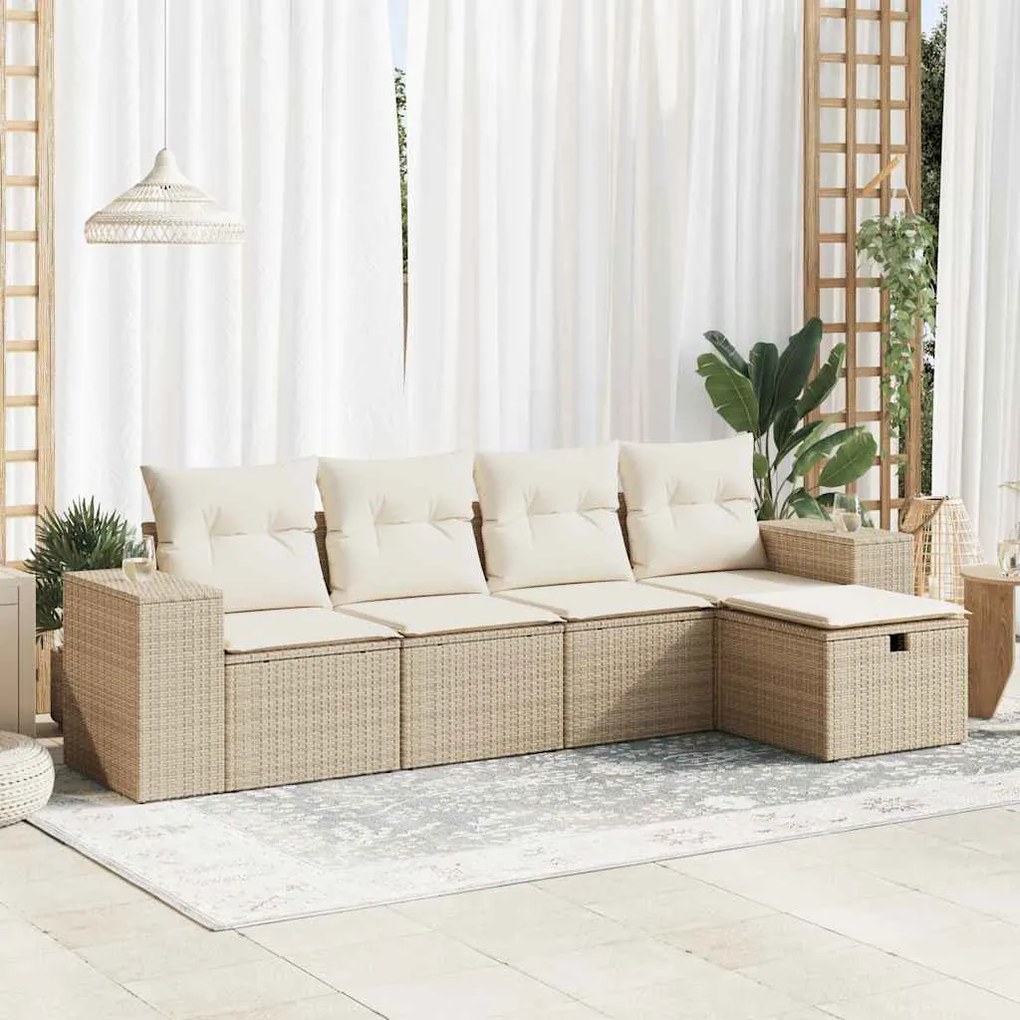 vidaXL 5 pcs conjunto de sofás p/ jardim com almofadões vime PE bege
