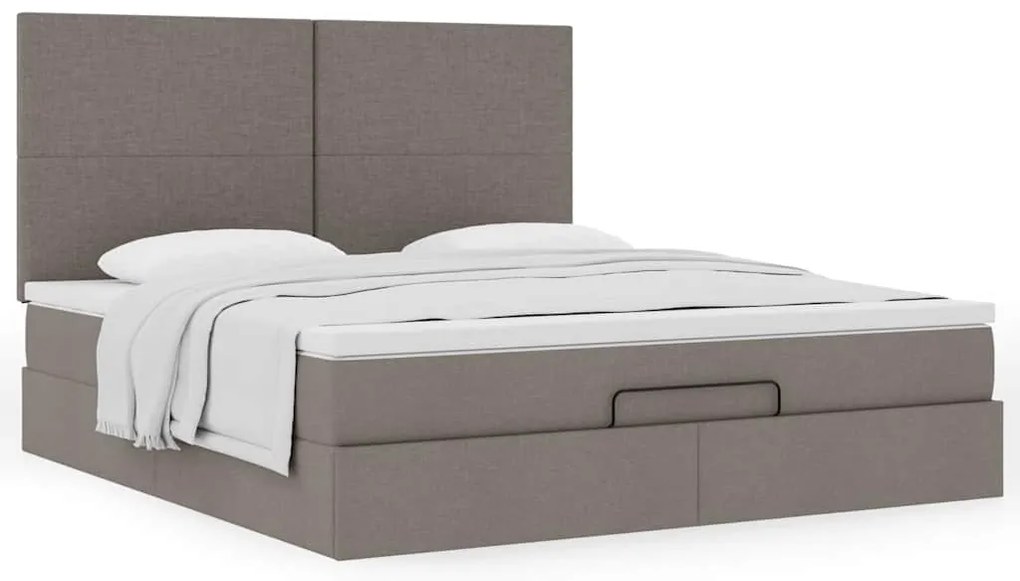 Estrutura de cama otomana com colchão tecido cinzento 160x200cm
