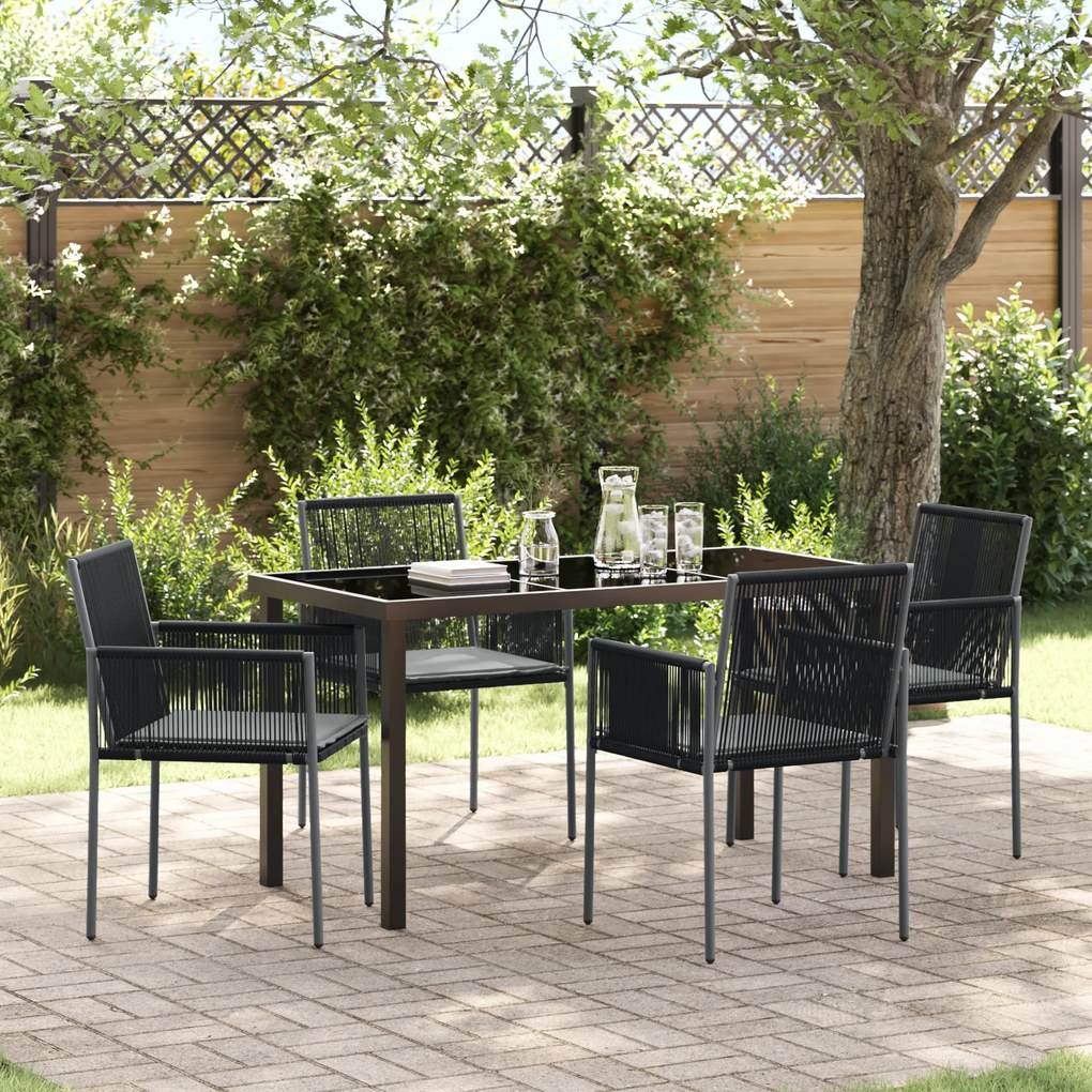 vidaXL Conjunto de Jantar de Jardim com Almofadas Preto Vime Poliéster