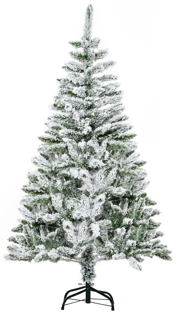 HOMCOM Árvore de Natal Artificial 150 cm com Neve Ignífugo com 358 Ramos Folhas de PVC Abertura Automática Base Dobrável Verde