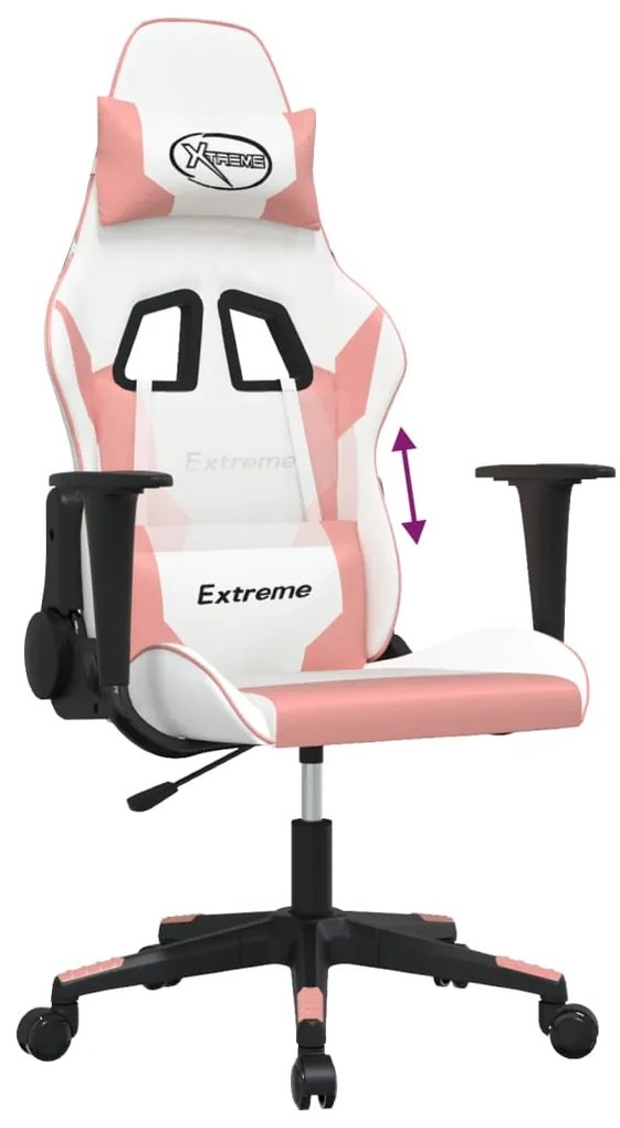 Cadeira gaming couro artificial branco e rosa