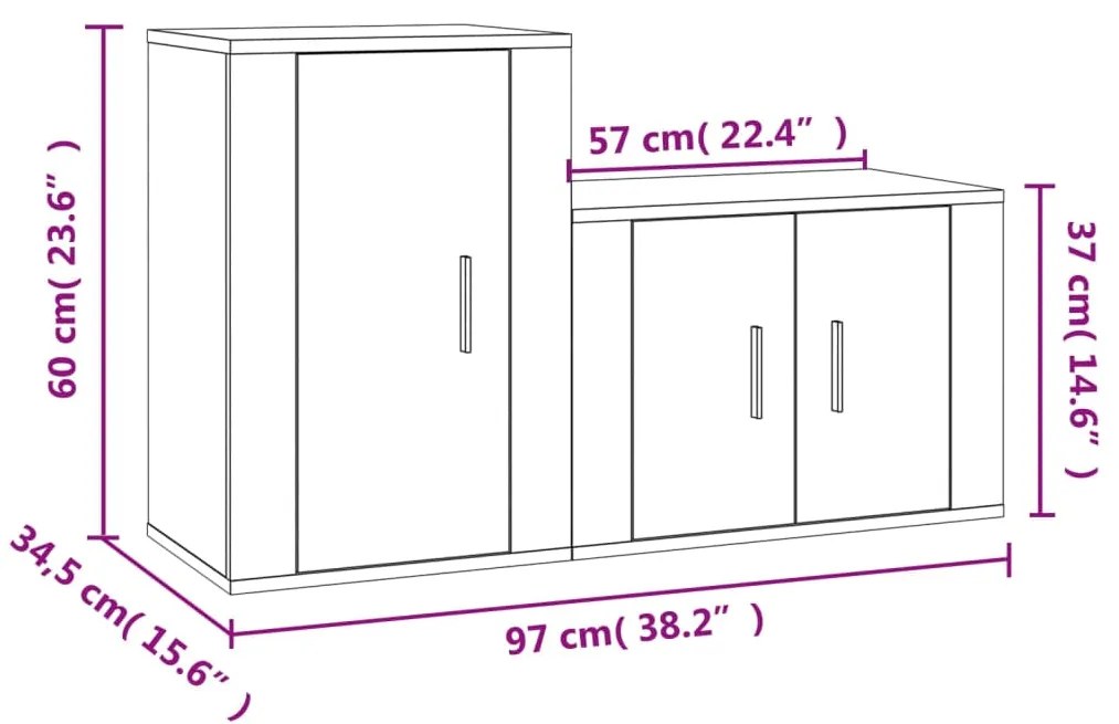 Conjunto móveis de TV 2 pcs madeira processada sonoma cinza