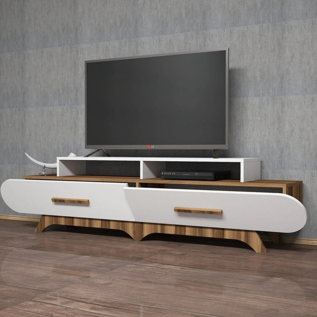 Suporte para TV Flora – Nogueira e Branco – 205x50x36,8 cm
