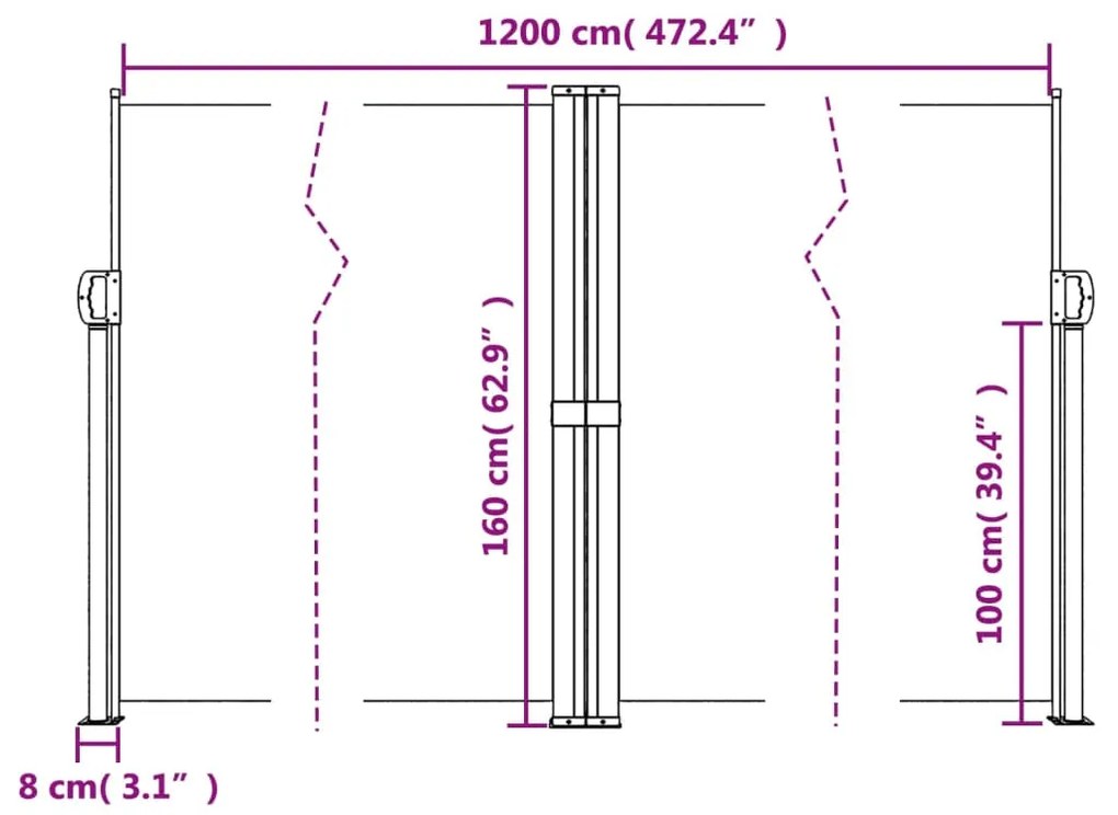 Toldo lateral retrátil 160x1200 cm antracite