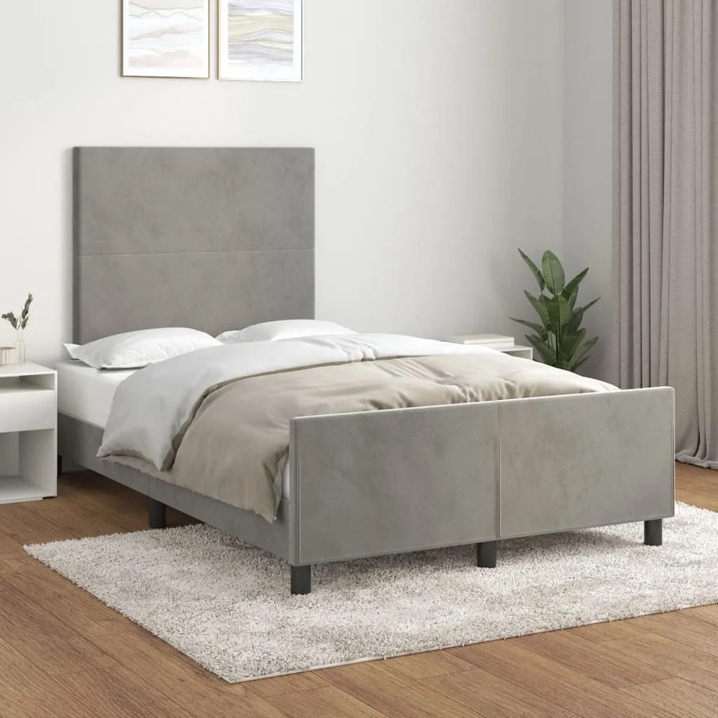 Estrutura de cama sem colchão 120x200 cm veludo cinzento-claro