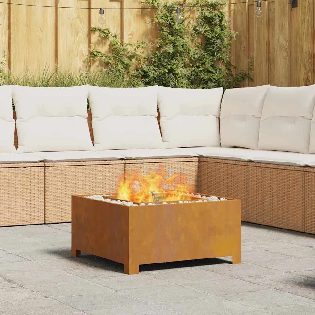 vidaXL Fire Pit Castanho 60 x 60 x 30 cm Aço resistente às intempéries