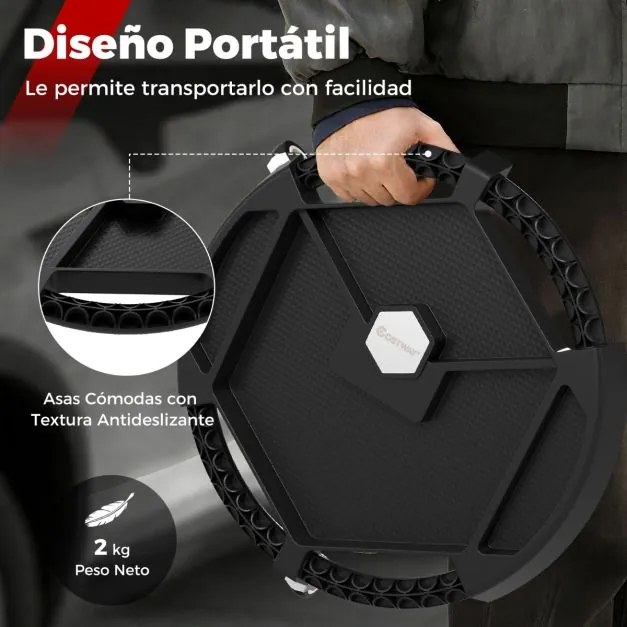 Carrinho para ferramentas redondo Oficina 49,5 x 11 cm com 3 rodas giratórias e 4 compartimentos Preto