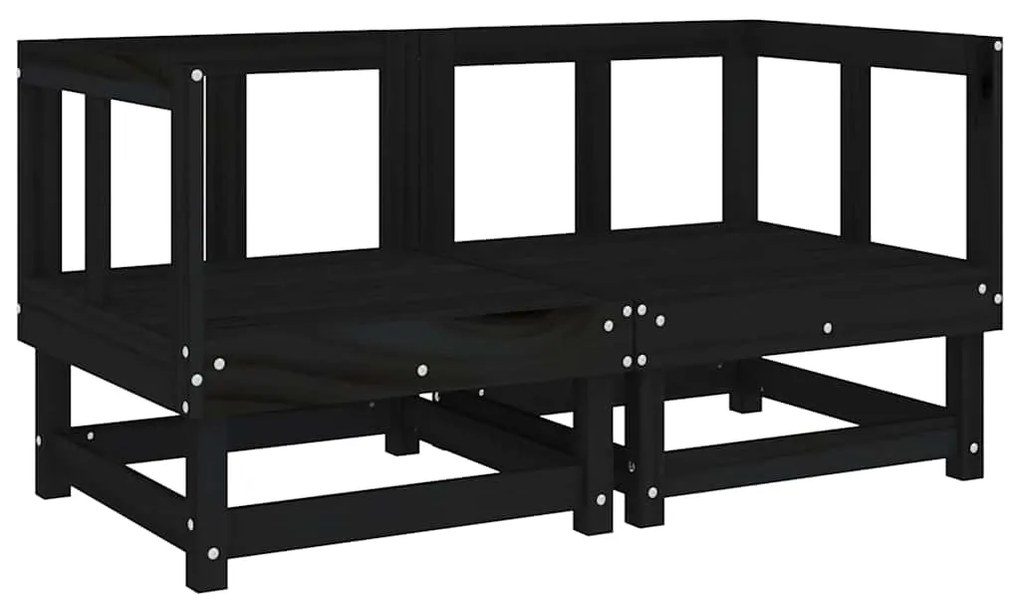 Sofás de canto com almofadões 2 pcs pinho maciço preto