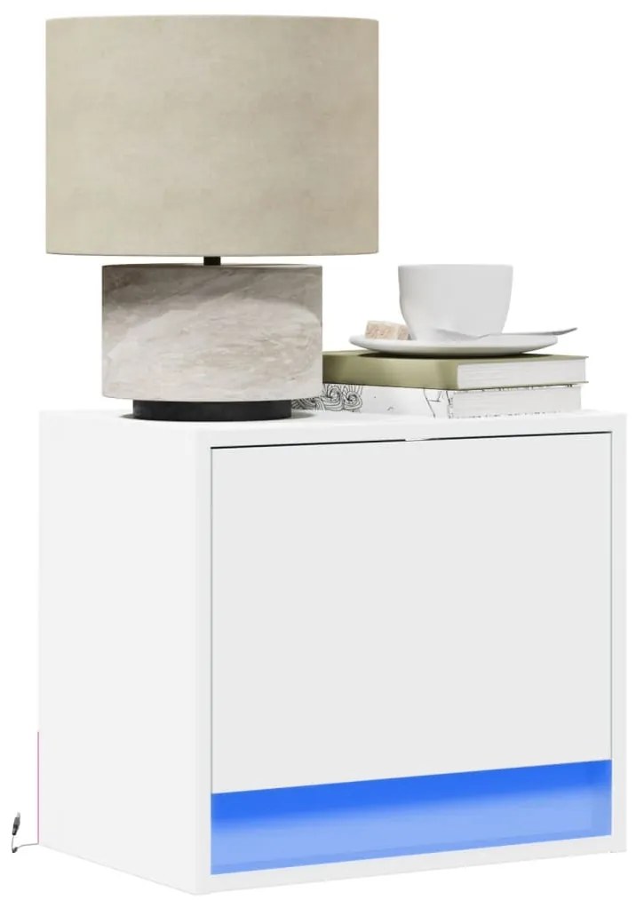 Mesas de cabeceira de parede com luzes LED 2 pcs branco
