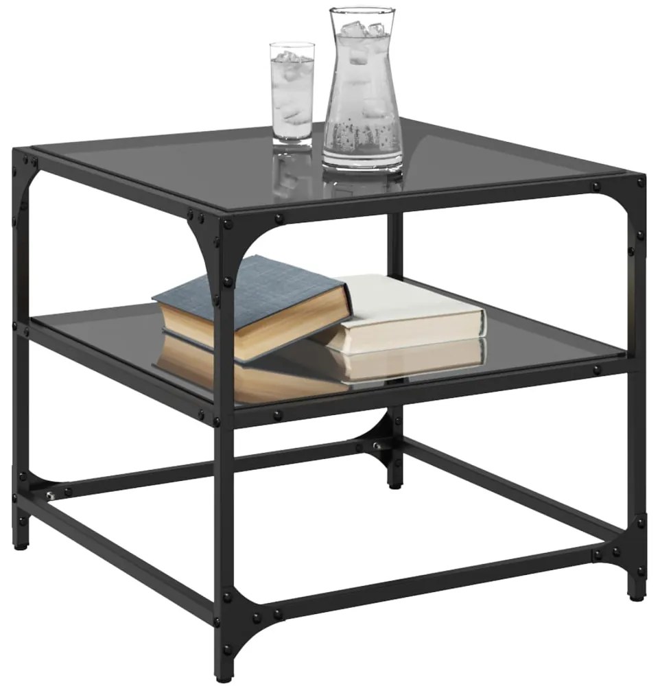 Mesa de centro com topo em vidro preto 50x50x45 cm aço