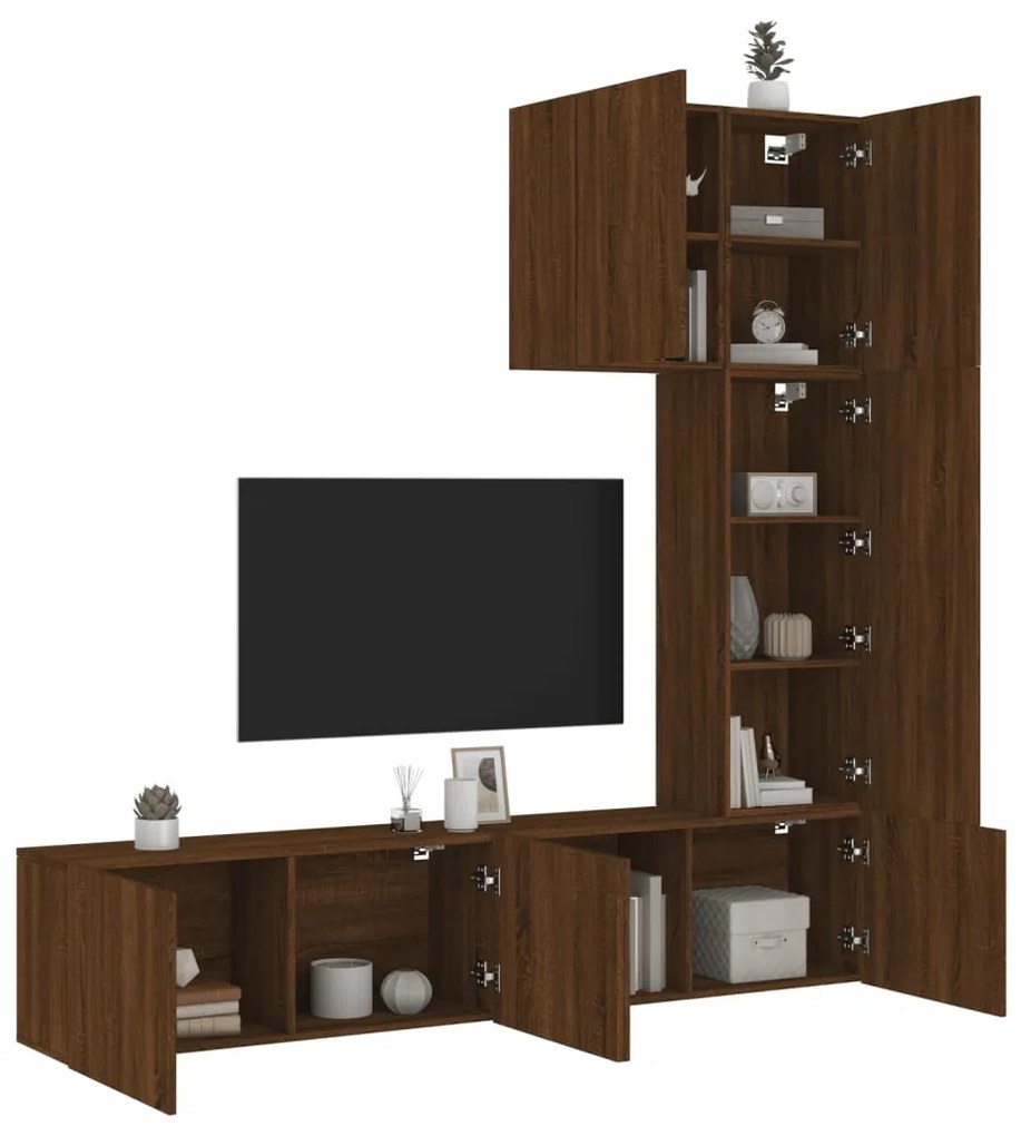 vidaXL 5pcs móveis de parede p/ TV derivados madeira carvalho castanho