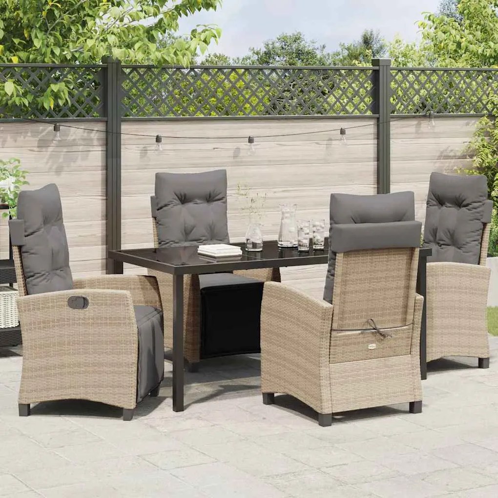 Conjunto de Jantar de Jardim - 5 Peças em Rattan Bege e Poliéster.