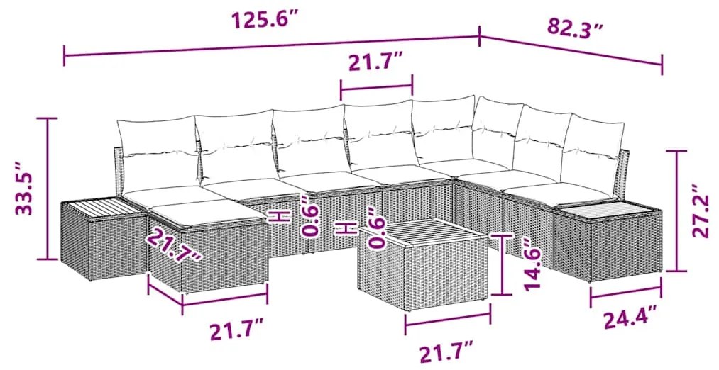 Conjunto de Sofá para Jardim com 9 Peças com Almofadas Preto Vime Acác