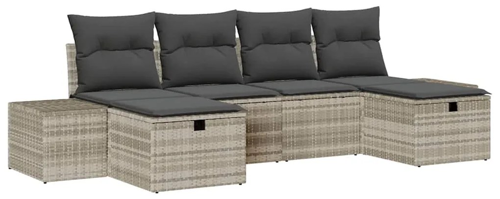 Conjunto de Sofás de Jardim 6 Peças com Almofadas Cinza Claro em Ratta