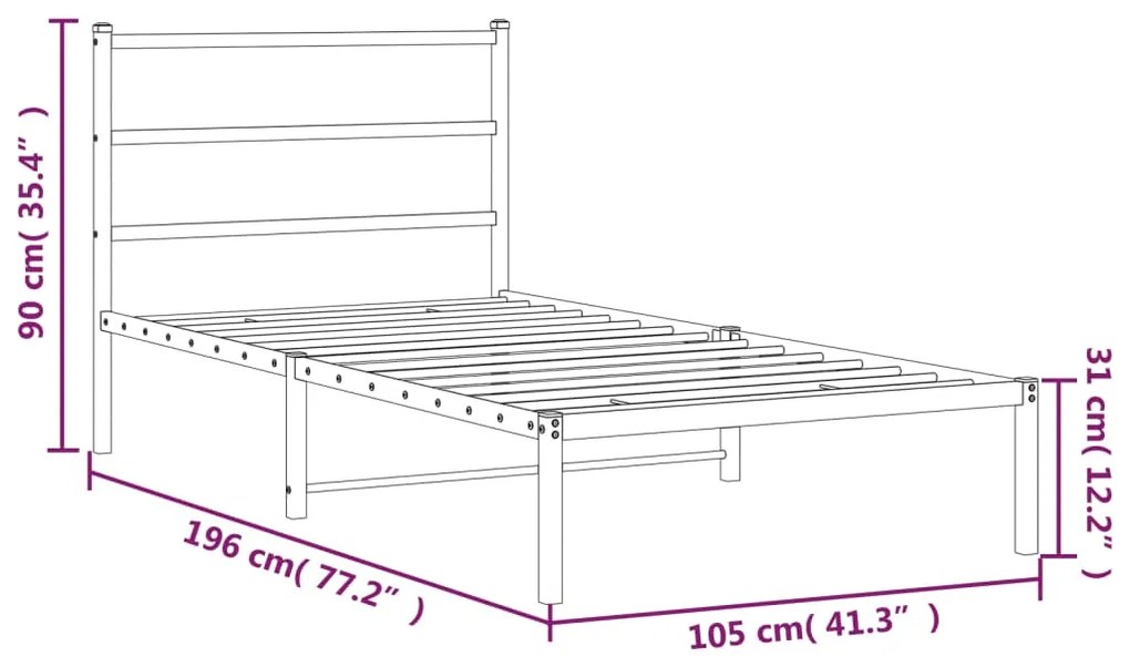 Estrutura de cama com cabeceira 100x190 cm metal preto