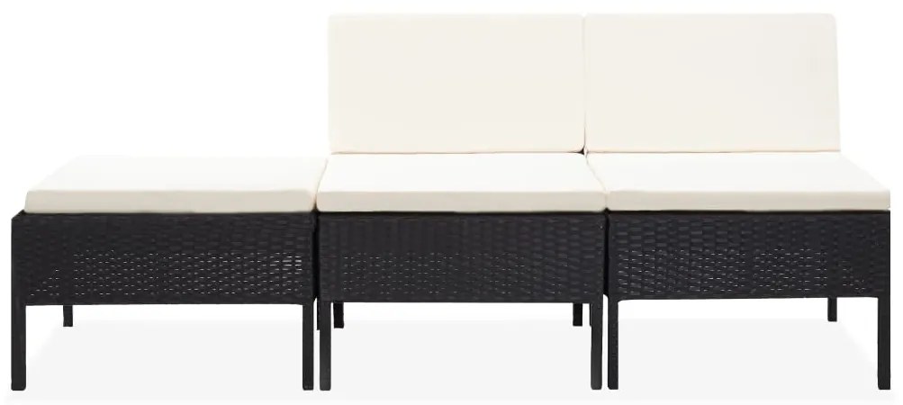3 pcs conjunto lounge de jardim c/ almofadões vime PE preto