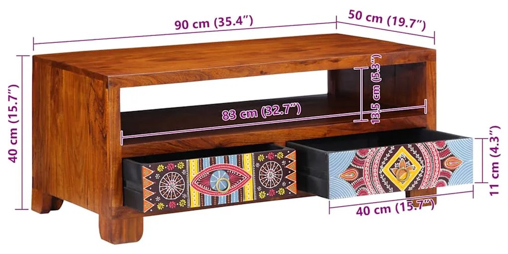Mesa de centro 90x50x40 cm madeira de acácia maciça