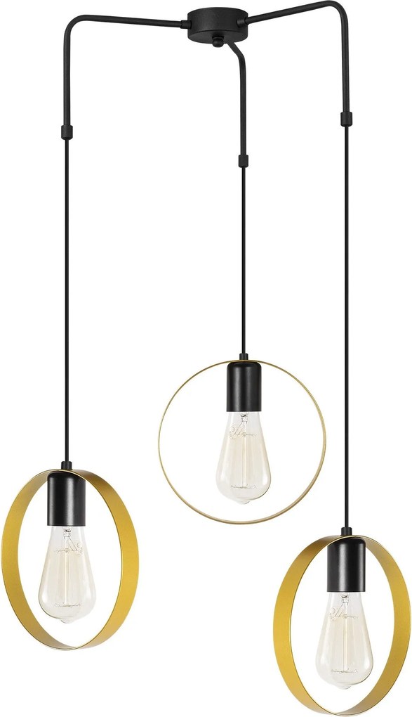 Candeeiro de Teto Halka – Ouro e Preto – Diâmetro 70 cm, Altura 100 cm