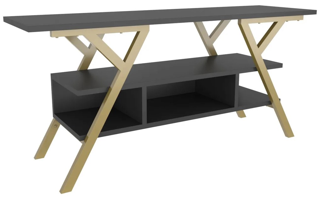 Móvel TV Minerva – Dourado e Antracite – 120x35x55 cm