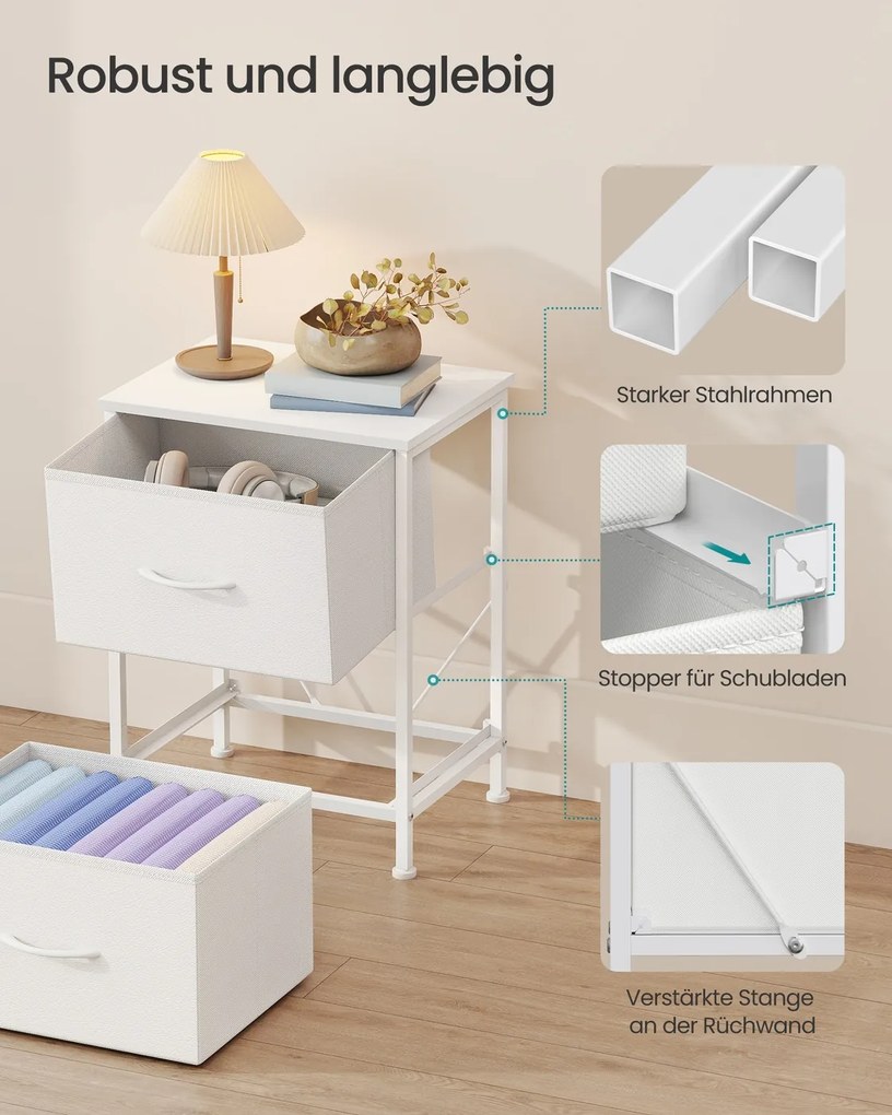 Conjunto de 2 mesas de cabeceira 30 x 39,6 x 52,2 cm com 2 gavetas Tecido Coleção BELLAH brancas