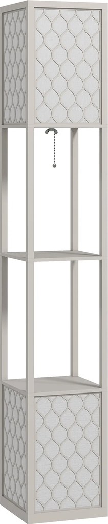 HOMCOM Candeeiro de pé com prateleira 2 lâmpadas 2 prateleiras 4 níveis MDF cinza padrão colmeia 26 x 26 x 156 cm cinza | Aosom Portugal