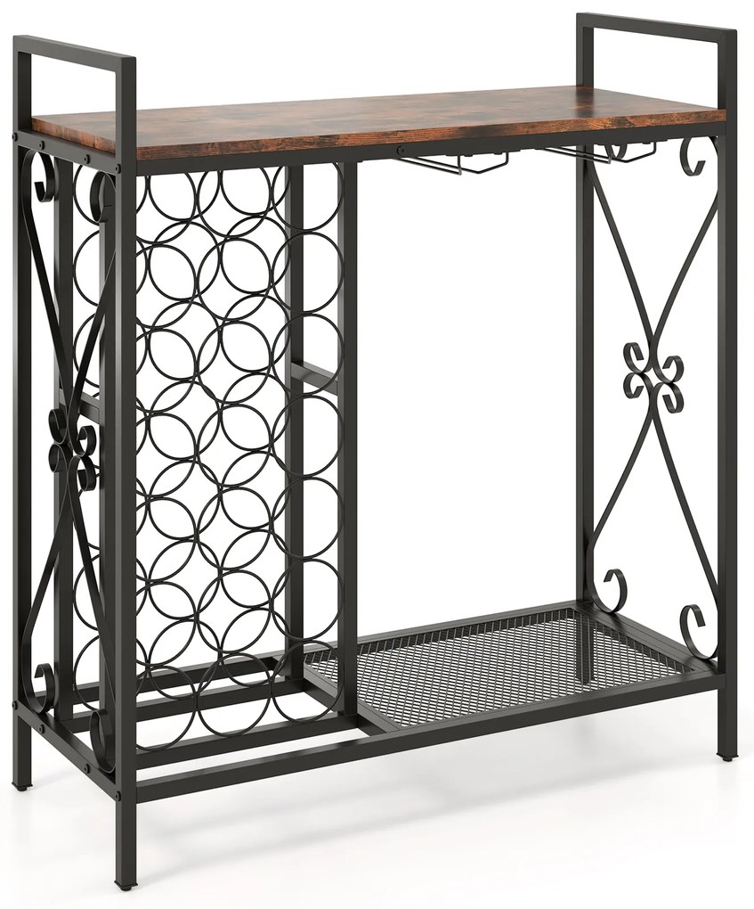 Suporte para 21 garrafas de vinho, organizador de piso independente para garrafas de vinho com suporte para copos - dourado