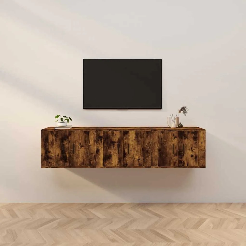 vidaXL Móveis de TV de parede 3 pcs 57x34,5x40 cm carvalho fumado