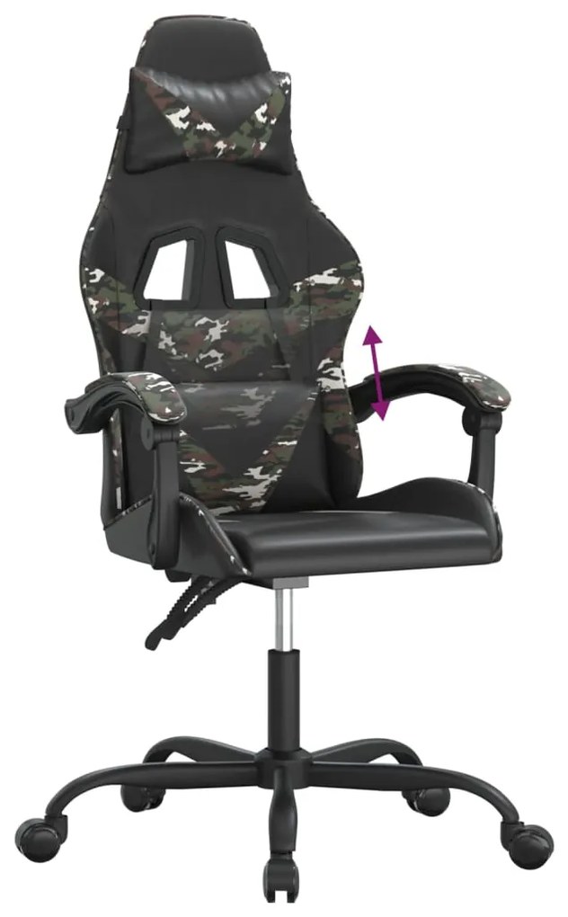 Cadeira gaming couro artificial preto e camuflado