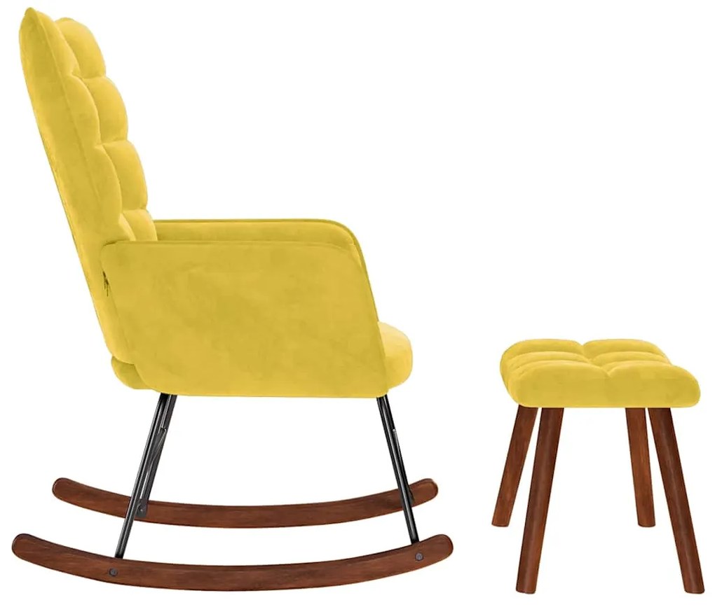 Cadeira de baloiçar com banco veludo amarelo