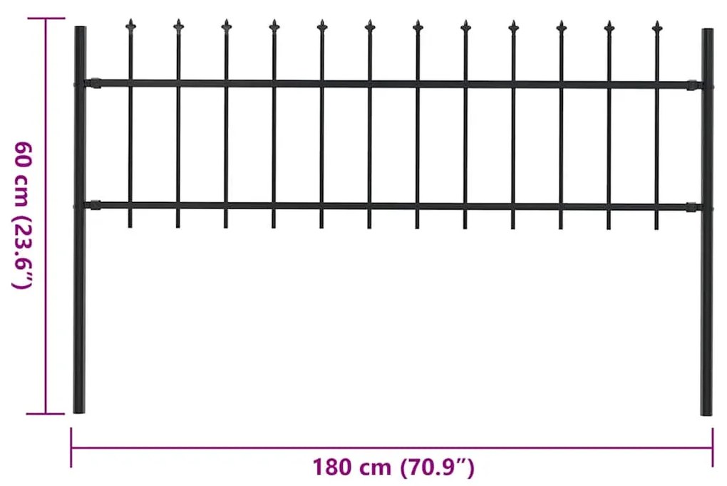 Cerca de jardim com topo lanças 1,8 m aço preto