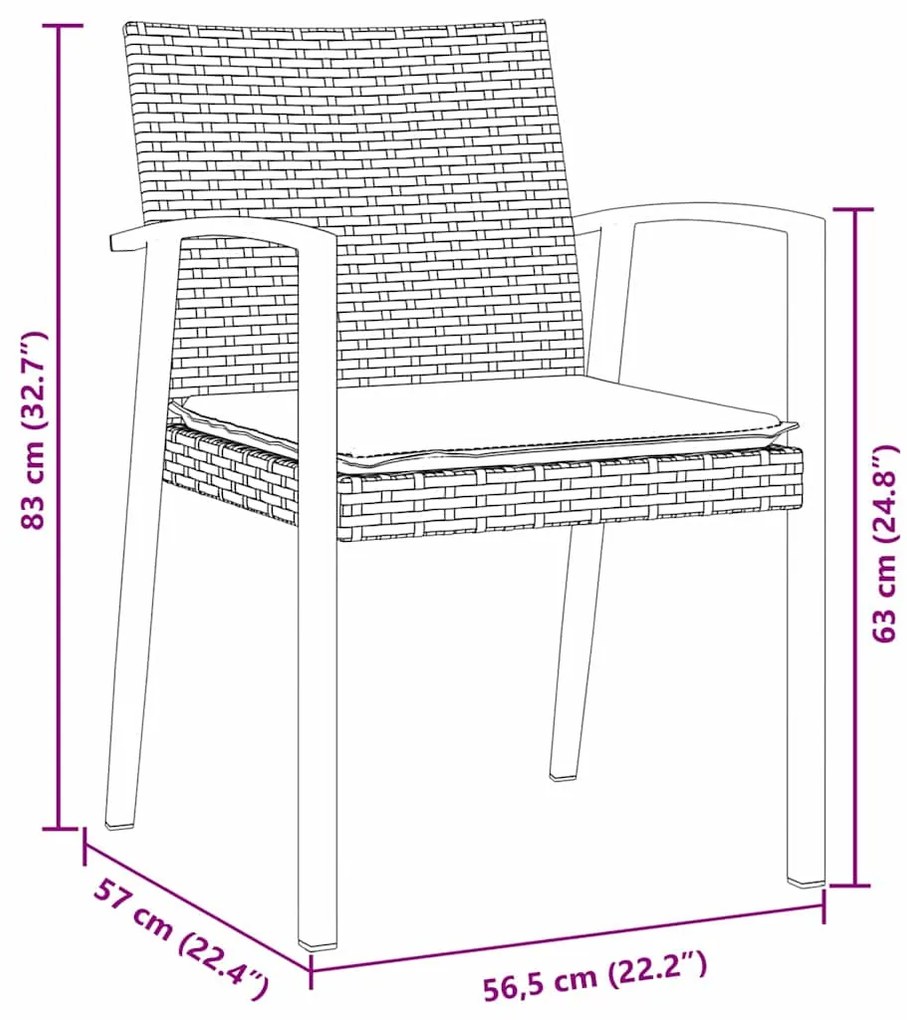 Conjunto de Jantar de Jardim com 5 Peças e Almofadas Preto em Rattan S
