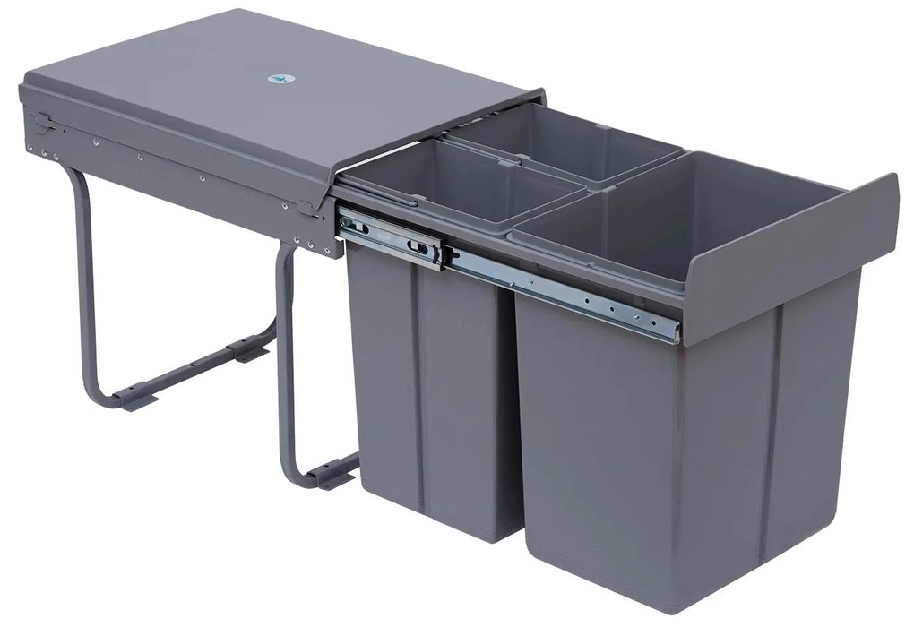 HOMCOM Cubos de Lixo para Cozinha com 3 recipientes de Reciclagem Removíveis 1x20L e 2x10L Metal e Plástico 48x34,2x41,8cm Cinza