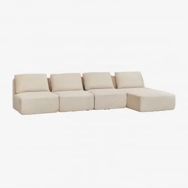 Sofá Modular Chaise Longue Direito De 4 Peças Em Veludo Embalado A Vácuo Temple Linho Veludo Bege Linho - Sklum
