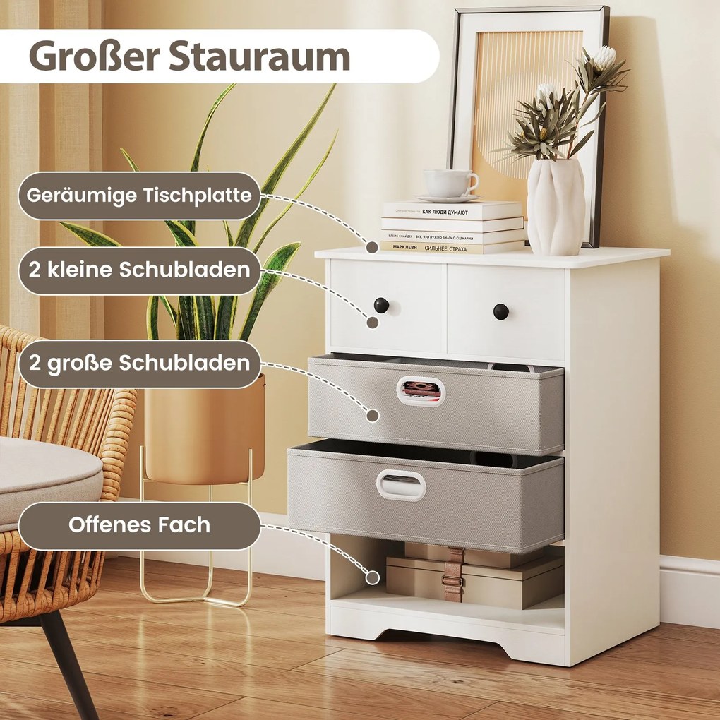 Cómoda com 4 gavetas com prateleiras abertas 58 x 42 x 75 cm Branco + Cinza