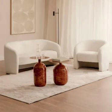 Conjunto De Sala Com Sofá De 2 Lugares E Poltrona Em Tecido Sherpa Gombren Tecido Pele De Borrego Branco - Sklum